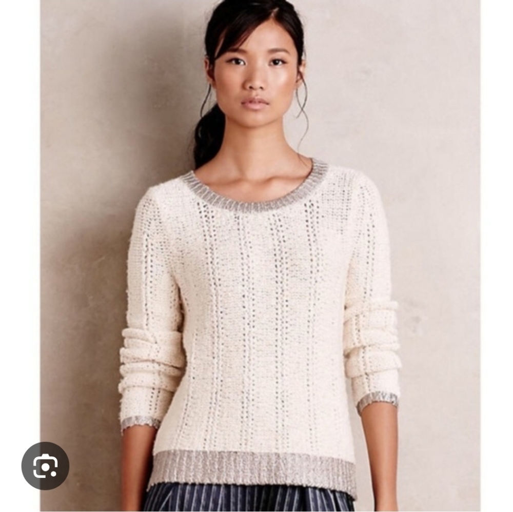 Anthropologie Moth Cozy Cream and Gray Women's Sweater Size Large